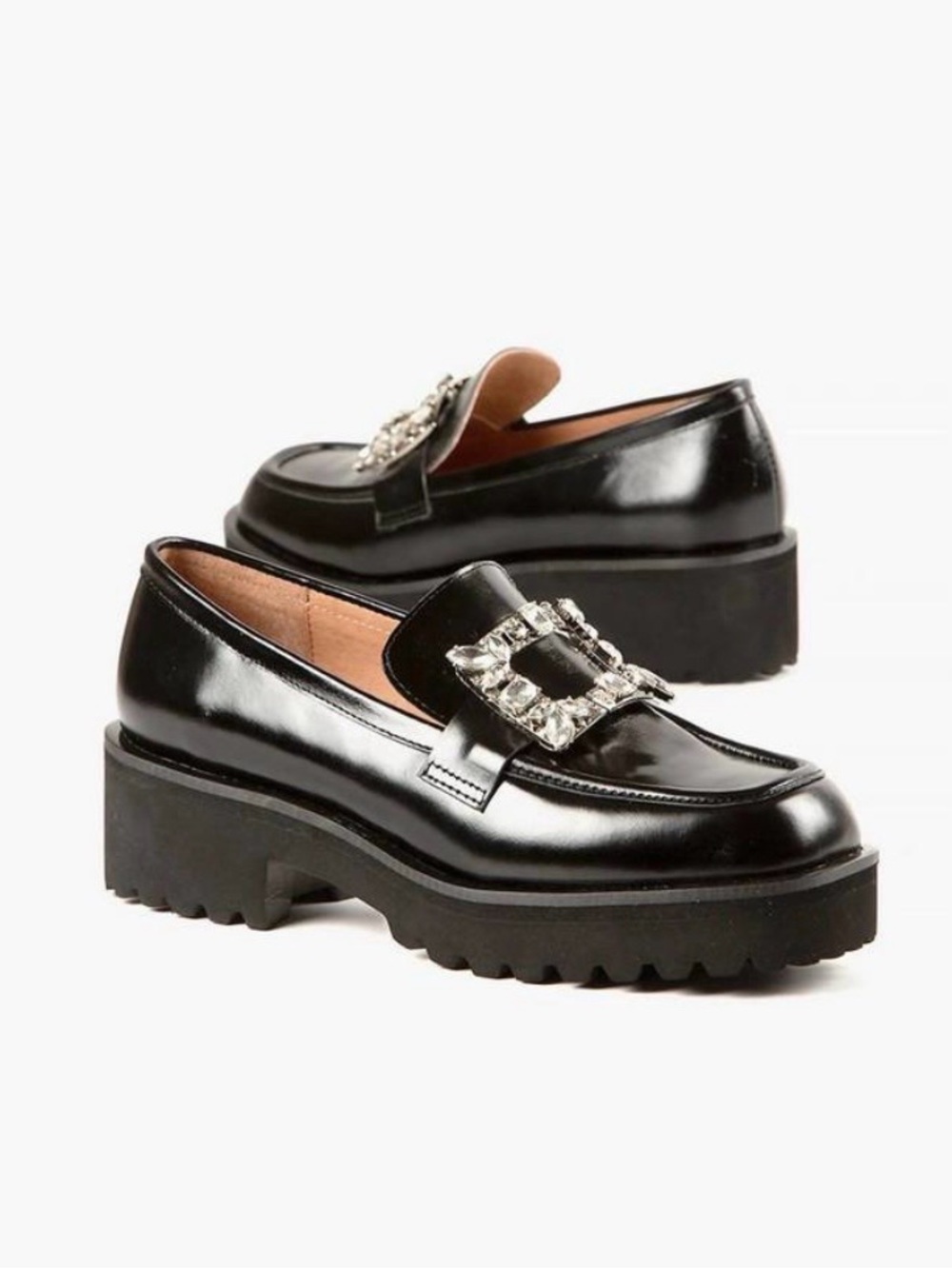 ALL BLACK women's elton lugg loafer in black Rhinestone Buckle NWOT